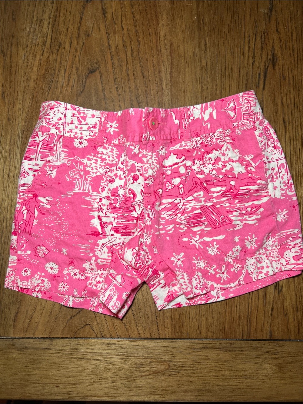 Lilly Pulitzer Hot Pink and White Tropical Print Jean Shorts